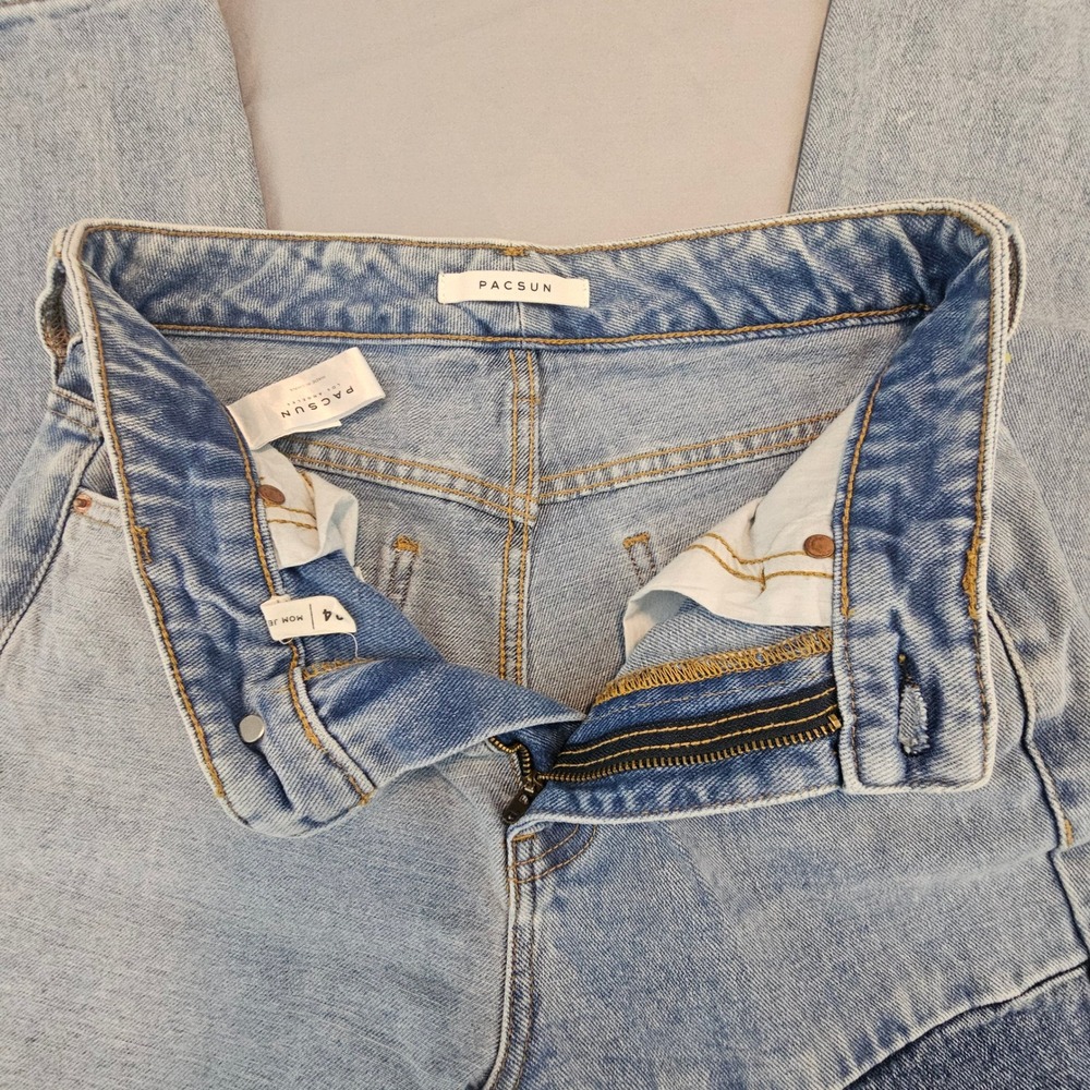 PacSun Jeans Size 24 Cropped Multi Wash Color Block Mom Jean 100% Cotton L629 - Picture 5 of 6